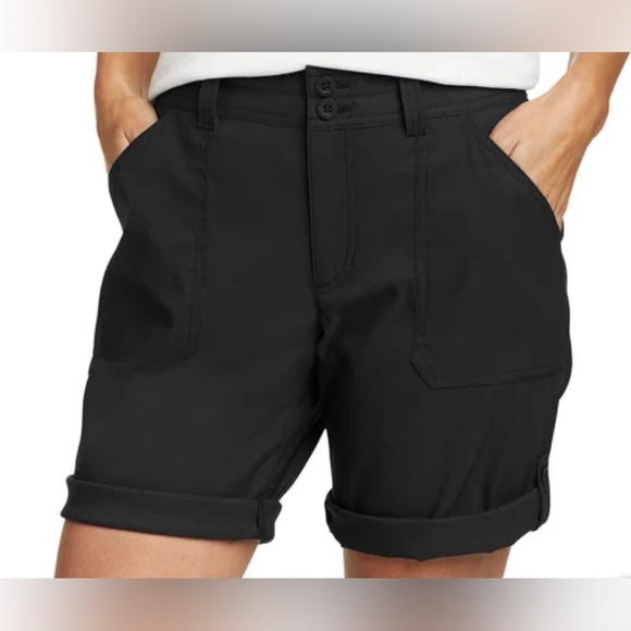 Eddie Bauer Ladies' Cargo Shorts BLACK Size 12 Lightweight Pocket With Zipper - Picture 2 of 6